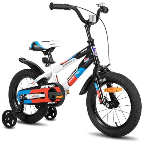JOYSTAR Berry 14 tums barncykel för 3–5 år, pojkar och flickor, 14 tums pojkcykel med stabilisatorer, vit
