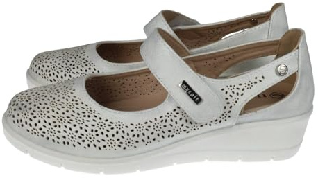 mysoft 25M208 Merceditas Mujer Plata con Diseño Calado y Cinta Textil Adhesiva Mujer Manoletinas Plata 37