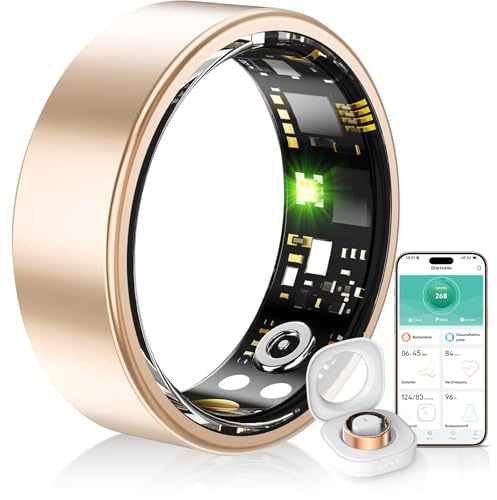 HPLSZCN Smart Ring Fitness Tracker con análisis del sueño - IP68 resistente al agua - Rastreador de actividad para mujer/hombre - Monitor deportivo y de salud con Bluetooth para Android/iOS (oro, 13)