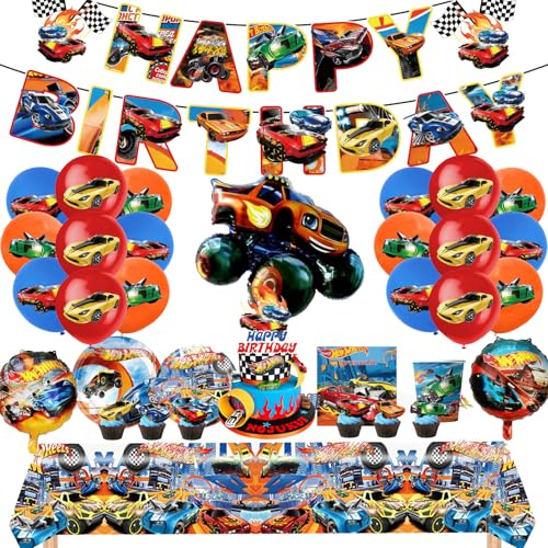FYFLYMT Stoviglie Festa di Compleanno Hot W-hel,Decorazioni Hot W-hel Compleanno,Set Stoviglie Car,Palloncini Forniture