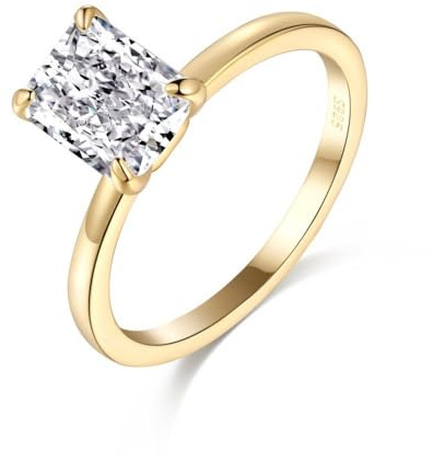 2CT Lab Grown Diamond Wedding Band, Radiant Cut Engagement Rings for Woman, D Color VVS1 18K White Yellow Gold Vermeil Promise Ring, Simulated Diamond Ring (18K Yellow Gold-Vermeil,7)