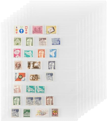 Uncle Paul 10 Sheets Postage Stamp Collecting Inserts, 160 Pockets Clear Stamp Album Pages 197 x 29MM Grid, Double-sided 9 Hole Standard Stamp Collection Binder Sleeves for Collectors IS02D810