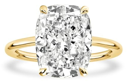 PAFIDDY 4.5CT 5A Grade Cushion Cut Zirconia Engagement Ring for Women, S925 Silver Promise Ring for Festival (4CT, Golden, 6)