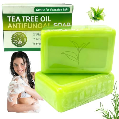 2 PCS Tea Tree Oil Soap Bar, Antifungal Soaps Natural Bath Removes Sweat and Odor, Penetrate Deep Body & Foot Care, Gentle Purifying Tea Tree Soap, Body Wash Soaps, Facial Cleanser