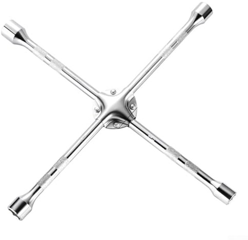 Llave de lengüeta de cuatro vías de 18/20 pulgadas con enchufes de 17 mm, 19 mm, 21 mm, 23 mm para llave de tuerca de rueda cruzada resistente para cambio de neumáticos de coche y emergencias en