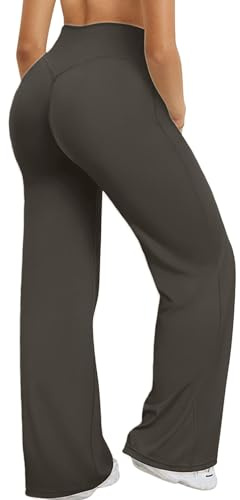 XDSP Yogabyxor dam hög midja stretchbyxor eleganta breda fritidsbyxor magkontroll raka gym breda ben bekväma pilates jogging dans fitness byxor