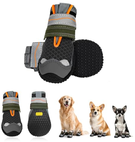 AMFUN 1 Paire Bottes Chien, Bottes de Protection pour Chien avec Bandes Réfléchissantes, Chaussures pour Chien Respirantes avec Semelle Antidérapante pour Neige et Randonnée (6.1 x 8 cm)