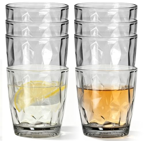 VETOLAKA Uppsättning av 8 återanvändbara plastmuggar: 310 ml akryl drickkoppar, hållbara plastmuggar, diskmaskinssäkra koppar, för hem och fest (ljusgrå)