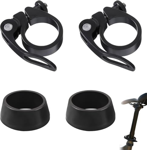 HXLPOWER Lot de 2 Colliers de Serrage de Tige de Selle 31,8 mm avec 2 Caches-Poussière, Attaches à Libération Rapide en Alliage d’Aluminium 6061 pour VTT, Vélo de Route, Trekking et Ville