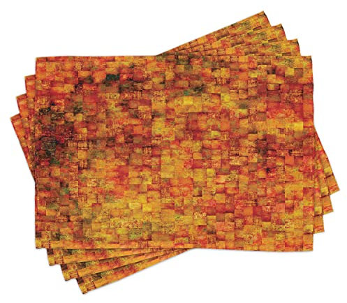 ABAKUHAUS Burnt orange Platzmatten, Vintage Mosaik Grunge, Waschbare Stoff Esszimmer Küche Tischdekorations Digitaldruck, Orange