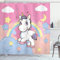 ABAKUHAUS Einhorn Duschvorhang, Regenbogen-Musik-Anmerkungen, Stoffliches Gewebe Badezimmerdekorationsset mit Haken, 175 x 180 cm, Gelb und Rosa