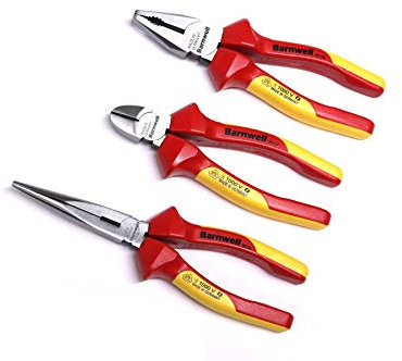 Barnwell Juego de 3 alicates VDE 160 mm cortador lateral 200 mm de largo nariz 180 mm de alicates combinados fabricados en Alemania