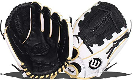 Wilson Guanto da Softball Siren 2020 da 11,5, Unisex, Nero/Bianco/Vegas Gold, 11.5