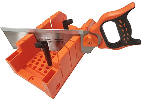 ACEgoes 12 Miter Box with Saw Included, Reinforced Steel Back Saw for Accurate Cutting, Preset 90 45 22.5 and 0 Degree Cuts, 4-1/2in x 3in (width x Height) Cutting Capacity