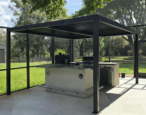 PURPLE LEAF Louvered Pergola 12' × 16' Outdoor Hardtop Gazebo Sun Shade with Adjustable Canopy Aluminum Retractable Roof for Outside Deck Garden Backyard Patio Pavilion Bronze