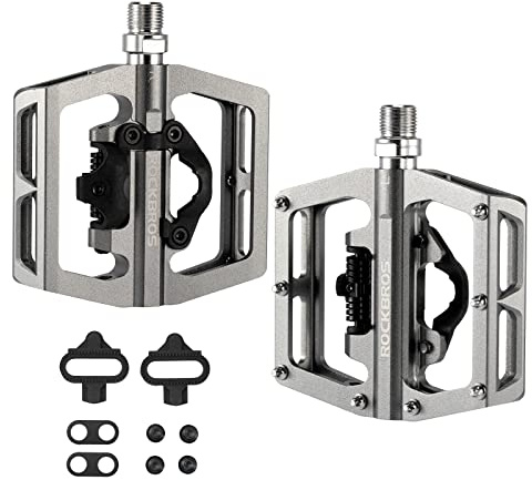 ROCKBROS Pédales de Vélo Pédales 2 en 1 SPD Antidérapant en Aluminium à Plateforme 9/16 Pouces pour Vélo de Route VTT Vélo de Course Vélo de Ville Noir/Bleu/Rouge/Ti