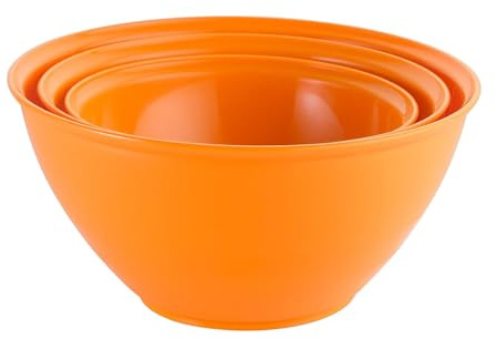 URBN-CHEF Set mit 3 robusten bunten Rührschüsseln, Kunststoff, mikrowellen- und spülmaschinenfest, Orange