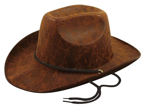 Lizzy 1 x Leather Look Cowboy Hat | Dark brown Colour Western style unisex hat for cowboy, cowgirl and sheriff fancy dress outfit Accessories Dress- up Party Role Play Cosplay Holiday
