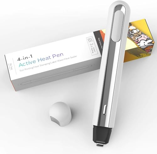 MiniCraft 4in1 DIY Cordless Heat Press Pen with 3s Rapid Heat, Portable Food Bag Heat Sealer, Foil Quill, Erase Thermal Prints for Identity Theft Protection (White)