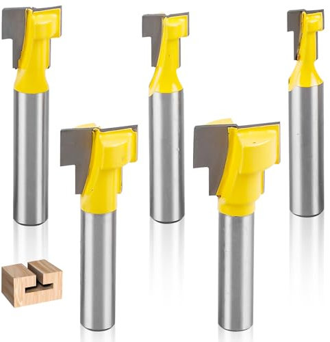 GOMETY 5-tlg 8mm Fräser Set T-Nutfräser, 8mm Fräser Schaft T-Track Schlitz Holz Fräser für Oberfräse Fräser Werkzeug Set für Oberfräse Holzbearbeitung Cutter Fräser Bit Router (8/10/13.5/18/20mm)