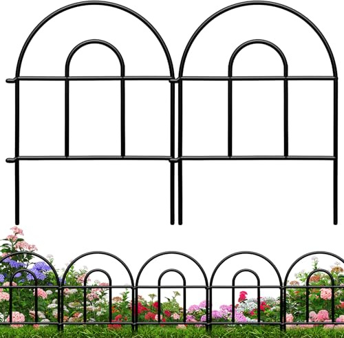 Decorative Garden Fence, 21.67ft(L) x 17in(H) Metal Fencing, 20 Pack, Black, Classic Style, Animal Barrier, Garden Border