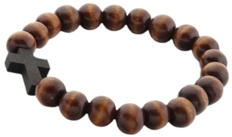 LIFKOME Pulsera de cuentas de madera hecha a mano bohemio oro puka Hombres cuerda de oración pequeña pulsera de cruz s cruzadas de madera con cruz de abalorios cruz