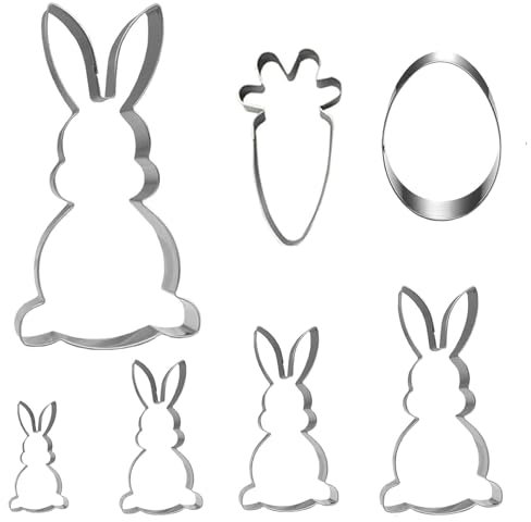 Set di 7 Formine Biscotti Pasqua,Stampino per biscotti a forma di coniglietto pasquale,Coniglio grande Pasquale, 5 Dimensioni Coniglio Pasquale, 1 Uovo e Carota