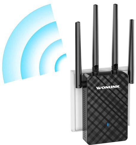 WONLINK Repetidor WiFi 1200 Mbps Doble Banda, 4 Antenas Externas, 1 Puerto Ethernet, WPS/MU-MIMO, Apoyo Modos Repetidor/Router/Ap - Amplificador Señal WiFi Interior, Negro
