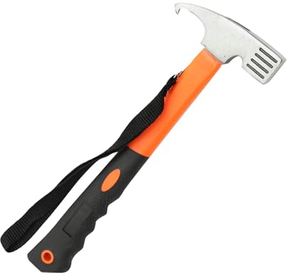 Yeqqzq Camping Hammer Tent Peg Puller, Heavy Duty with Tent Stake Remover, Carbon Steel Hook Angle Design Tent Pegs for Outdoor Camping Picnic (Orange)