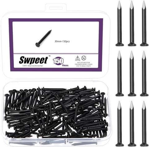 Swpeet 150 st 5 cm (2 tum) 3/4 svart hårdvara naglar sortiment kit, stål nagl, 2x20mm galvaniserade naglar, små naglar, efterbehandling naglar, vägg, tränaglar, för betong tegelsten (30mm)