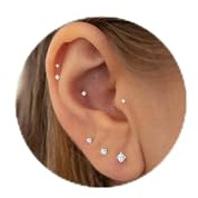 LunarCharm 12 Pieces Tiny CZ Stud Earrings, Gold Coloured Flat Back, Threadless Cartilage Tragus Piercing, Conch Nose Helix Stud Earrings