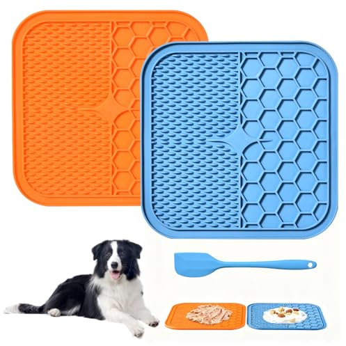 AiQInu 2 Pièces Tapis de Lèche Chien, Tapis de Léchage Chien sans BPA, avec 1 Spatule en Silicone, Le Toilettage et l'entretien des Griffes