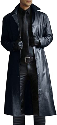 Veste en Cuir Homme Hiver Chaud A Manche Longues Grand Taille Casual Long Vintage Trench Coat Manteau Gothique Blouson Rétro Rock Steampunk Vestes Matelassée Biker Similicuir Manteaux Coupe-Vent