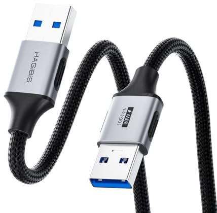 Hagibis Cable USB a USB, transferencia de datos de 10 Gbps, 60 W, carga rápida, USB 3.2 A a macho a macho para computadora, PC, portátil, refrigerador, reproductor de DVD, cajas de disco duro, caja de