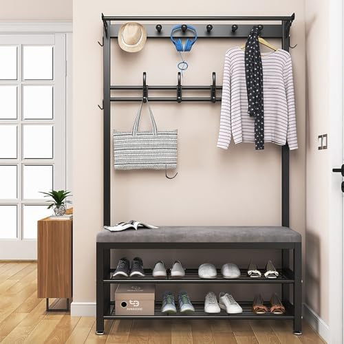 Hall träd med bänk och skoförvaring snygg klädhängare med krokar för entré och hall metallram möbler för vardagsrumTillgänglig i 80/100 cm
