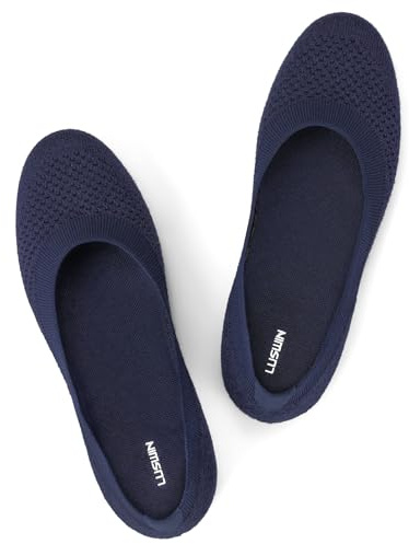 LUSWIN Women's Minimalist Ballet Flats Dressy Round Toe Knit Flats Comfortable Slip On Work Business Office Daily Barefoot Shoes,Navy EU41.5