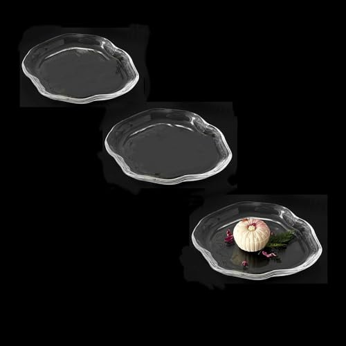 Urier Set di 3 piatti da dessert in vetro trasparente, design con bordo ondulato, vassoio per biscotti, insalata, snack, frutta, salumi e accessori (bordo ondulato)