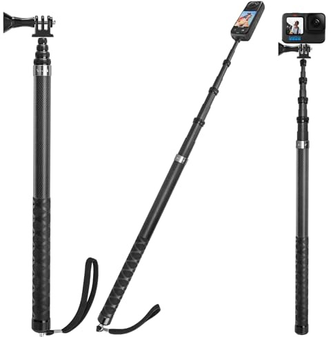 3 m/300 cm osynlig selfiepinne för Insta 360 X5 X4 X3 X6 DJI Osmo 360 | Kolfiber selfie stick lång selfiestav monostativ med adapter för GoPro Hero 13 12 11 10 9 svart, silver