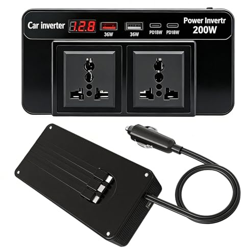 Inversor de Voltaje de 200 W 12 V CC 220 V CA convertidor de Voltaje Enchufe y Conector USB Encendedor de Cigarrillos conexión a Pantalla LCD de Voltaje con 8 Puertos de Salida