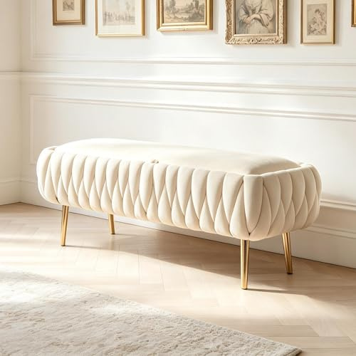 YUODIJIO Panca Contenitore Ingresso, Panca Camera da Letto in Velluto con Gambe in Metallo, Portata 300 Kg, Panca Fondo Letto Moderna per Ingresso, Corridoio e Soggiorno 105 X 44 X 44 CM (Beige)