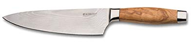 LE CREUSET Cuchillo del chef, 15 cm, Hoja de acero damasco 18 y 8 con borde recto, Mango de madera de olivo, Inoxidable, Madera y Inox, 98000315000200