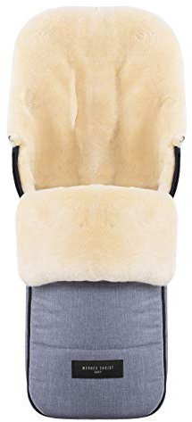 WERNER CHRIST BABY, Lammfell-Fußsack FLIMS – warmer Buggy, Kinderwagen-Fußsack (Kinder ab 6 bis 36 Monate) aus medizinischem Fell, universal mit Langsschlitzen in Blue (blau-meliert)