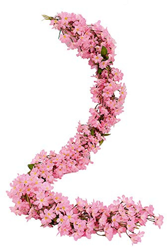 JUSTOYOU 2pcs 5.7FT Artificial Sakura Flor de Cerezo Flores Colgantes Vid Falsa Corona Oriental decoración de Boda para Fiesta en casa（Rosado）