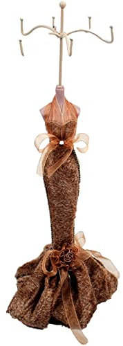 Porte Bijoux Mannequin décoratif Vintage Original Présentoir Pour Colliers, Boucles D'oreilles, Pendentif Bracelets Fantaisie ou décorative Bois et Tissu Crochet en Métal H.39cm env. Coloris Marron