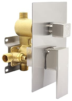 Brushed Nickel 3 Way Outlet Shower Diverter Valve - Flow Control Mixer Mixing Rough-In Shower Valve Modern Concealed