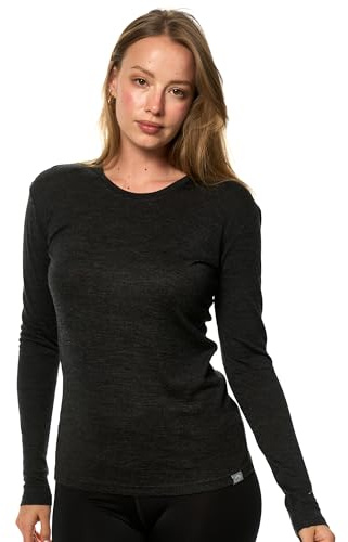 Merino.tech sous Vetement Laine Merinos Femme - 100% Merinos Haut Thermique Femme pour la Sport et Randonnée (Medium, Charcoal)