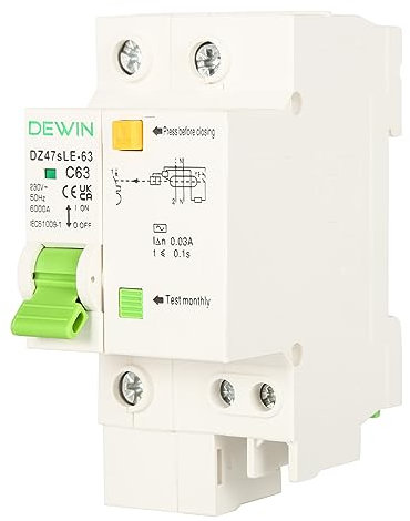 DEWIN Interruptor Automático Diferencial,1P+N 63A RCBO Disyuntor Diferencial Interruptor Diferencial Doméstico con Protección contra cortocircuitos,Protección de Sobrecarga