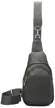 Unisex Crossbody Bodybag Sling Tasche Rucksack Crossover Schultertasche Brusttasche Umhängetasche Bag Damen Herren Grau V1