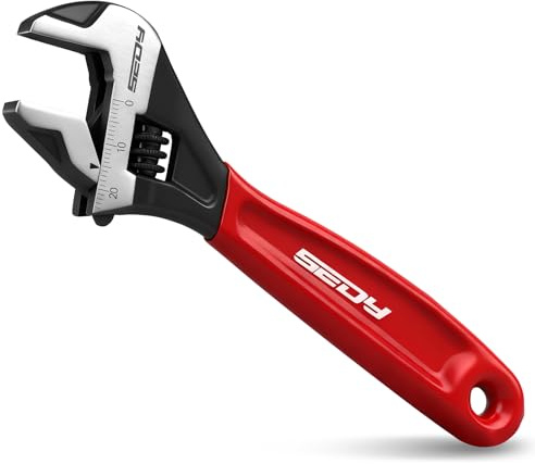 SEDY 6 Adjustable Wrench Pipe Spanner: Wide Jaw Black Oxide Wrench With Cushion Grip, Laser Marked Metric & SAE Scales, CR-V Steel, for Professionals