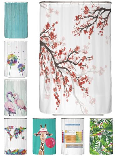 arteneur® - Kirschblüte - Anti-Schimmel Duschvorhang 120x200 - Recycelt mit Öko-Tex Standard 100 - Beschwerter Saum, Blickdicht, Wasserdicht, Waschbar, 8 Ringe